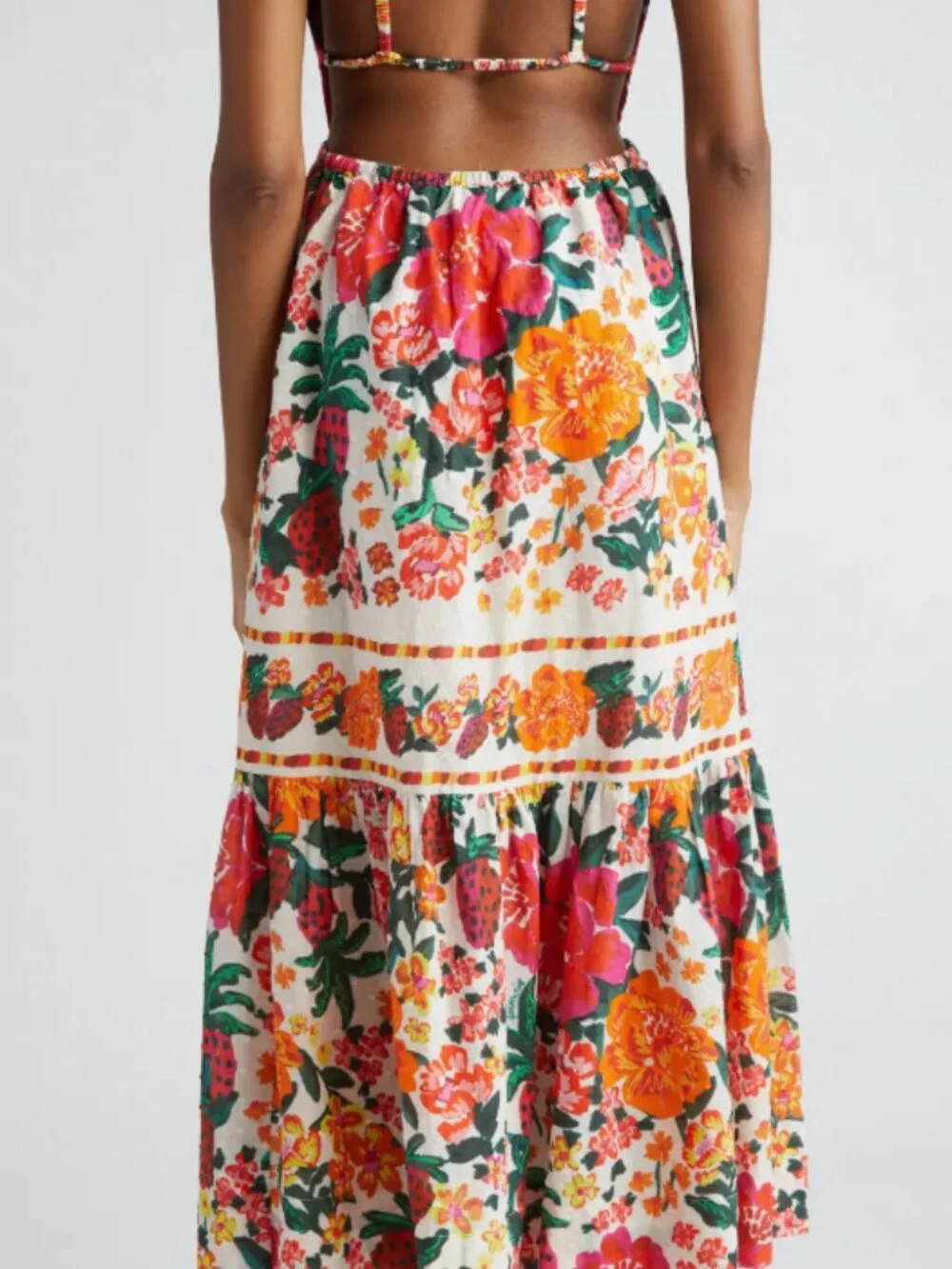 FARM Rio Floral Sketch Tiered Cotton Midi Dress | L